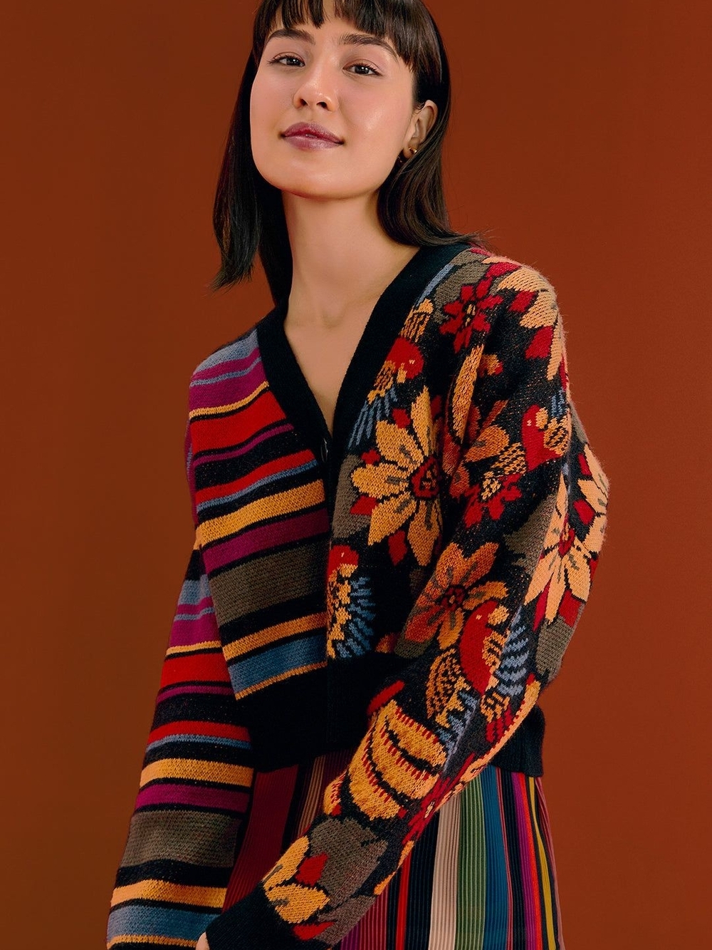 FARM Rio Ballet Stripes Macaw Cropped Cardigan